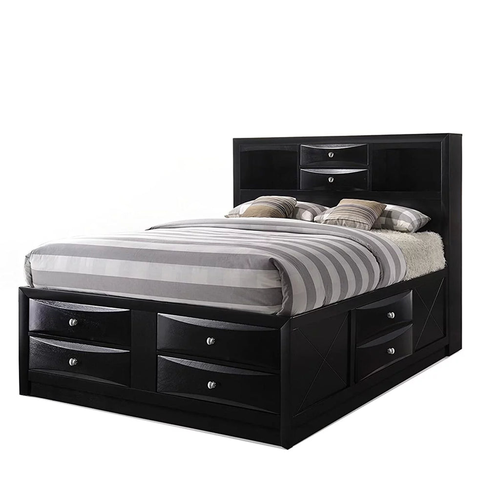 Black 8 Drawer Full Size Storage Bed with Bookcase Headboard D719518