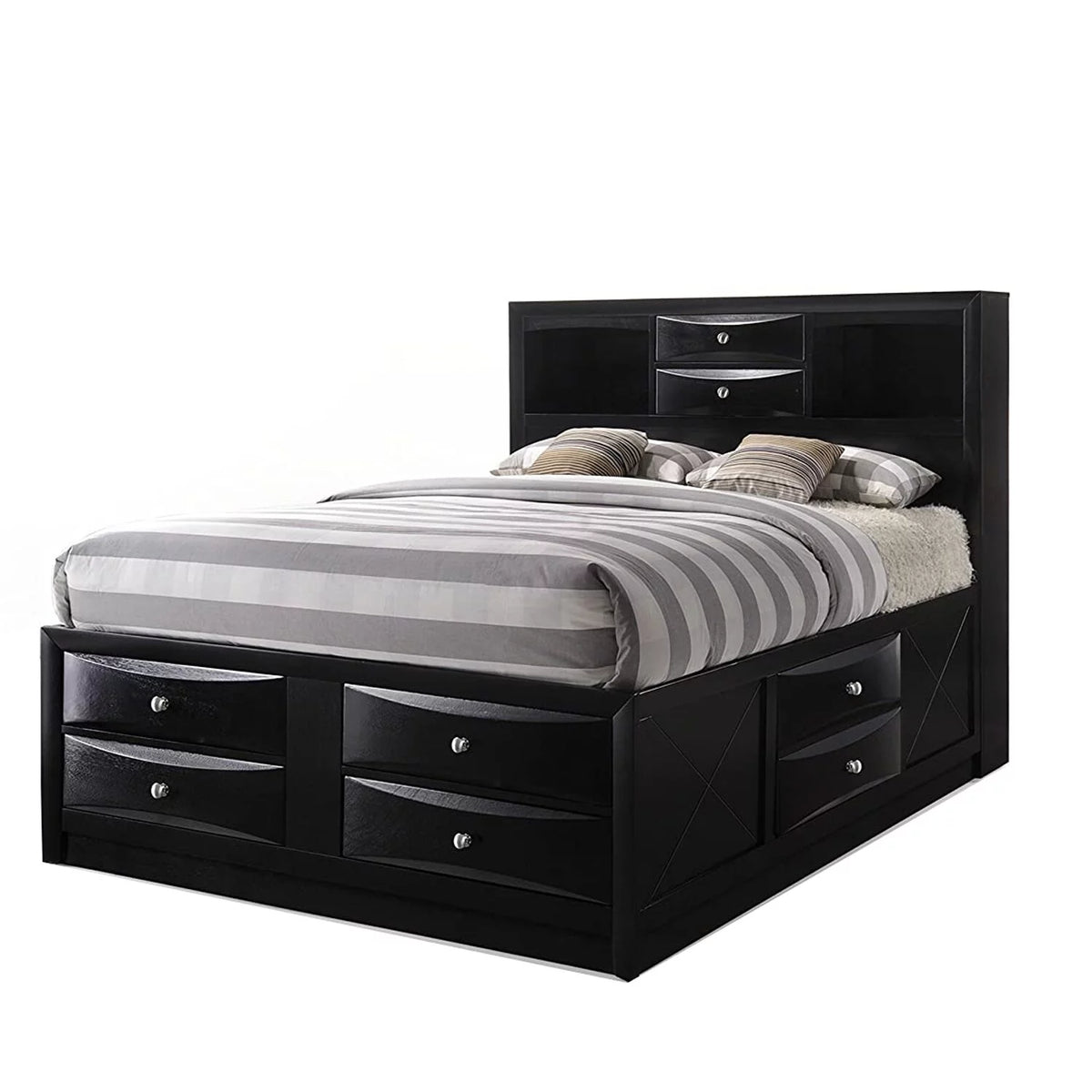 Black 8 Drawer Full Size Storage Bed with Bookcase Headboard D719518