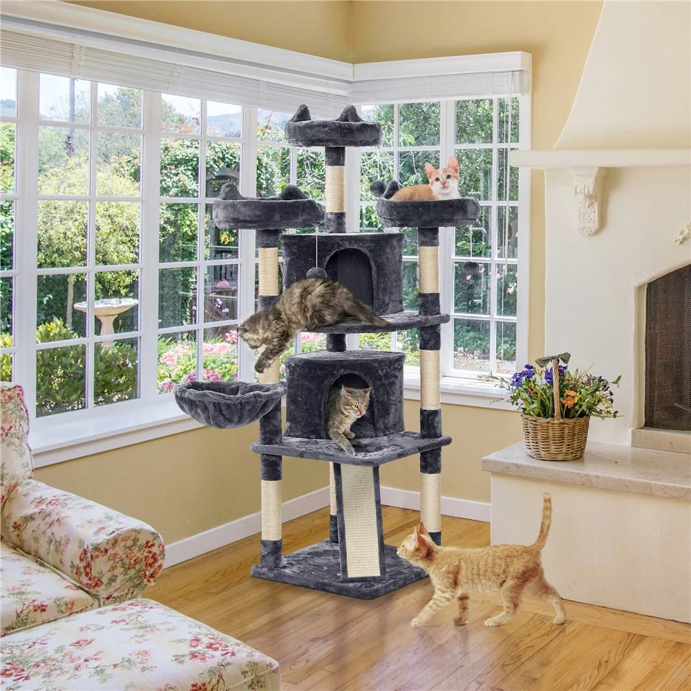 Large Dark Gray Cat Tree with Scratching Board D320