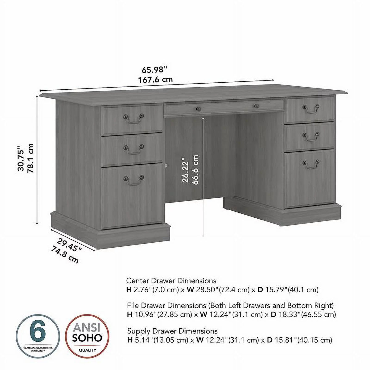 Gray Wood Executive Desk with Drawers U199286
