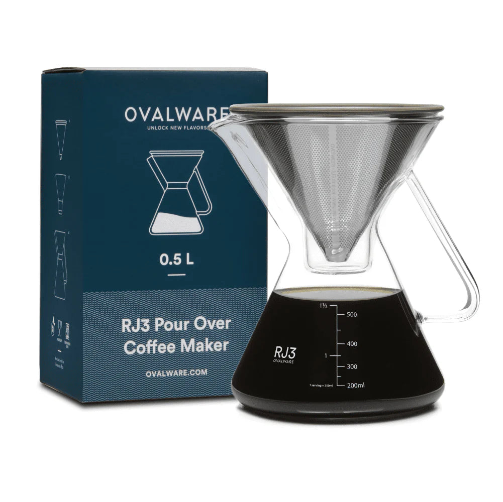 Pour-over Coffee Maker 17oz Stainless-Steel Filter Measuring Cup & Carafe N729