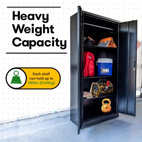 71-inch Tall Black Steel Storage Cabinet with Adjustable Shelves E942442