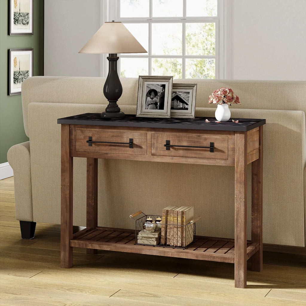 Brown Wooden Console 2 Drawers with Shelf Storage A64822