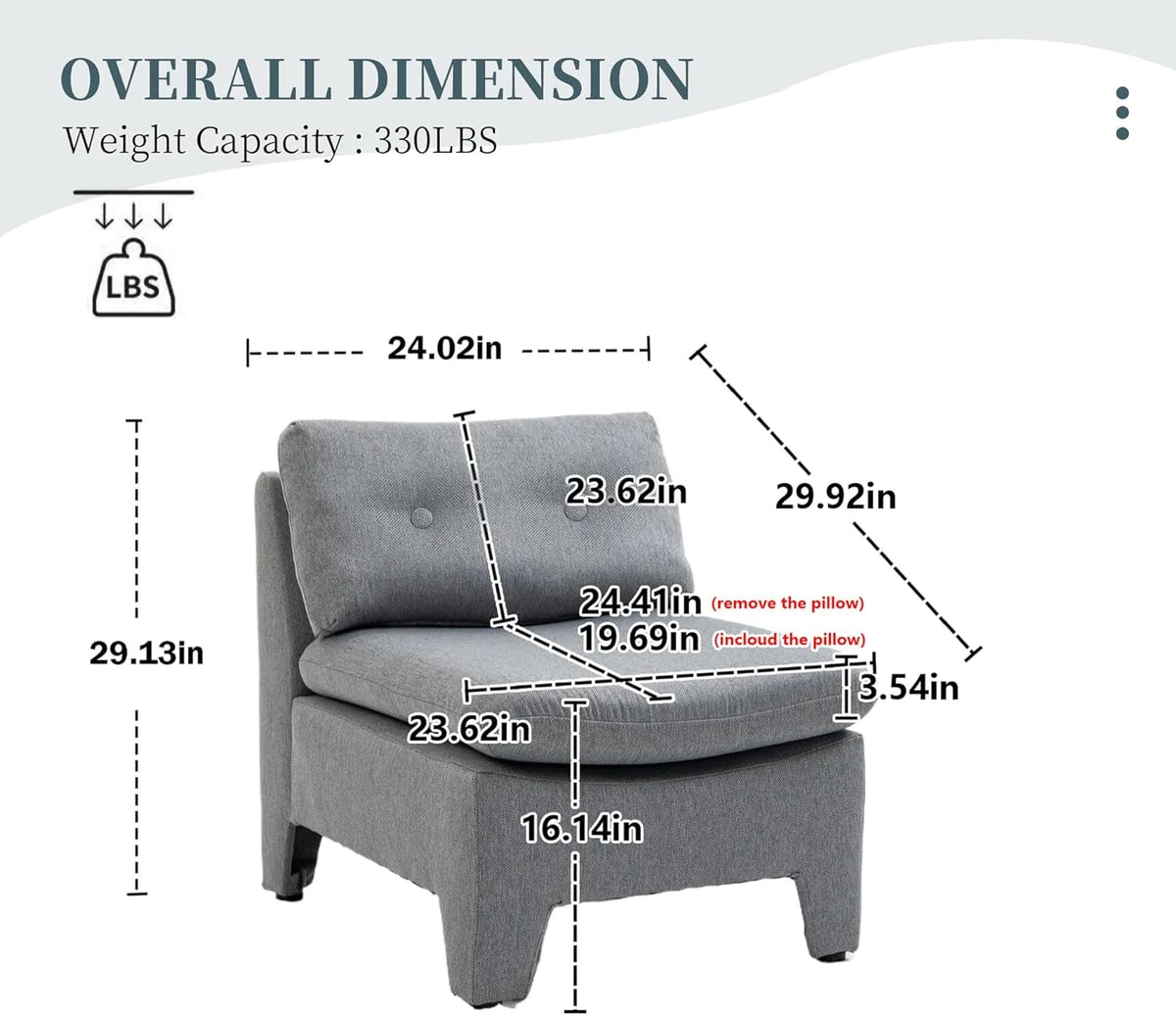 Gray Velvet Oversized Armless Chair A14367