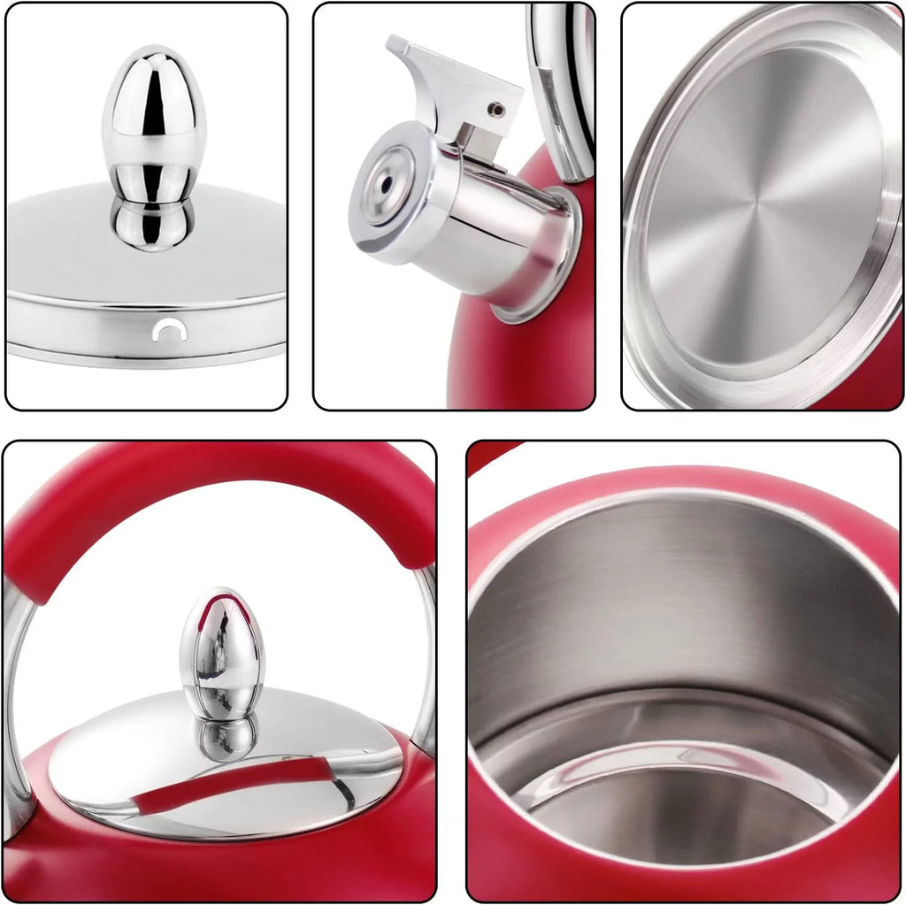 Red Stainless Steel Tea Kettle with Silicone Handle 3.2 Quart B741812