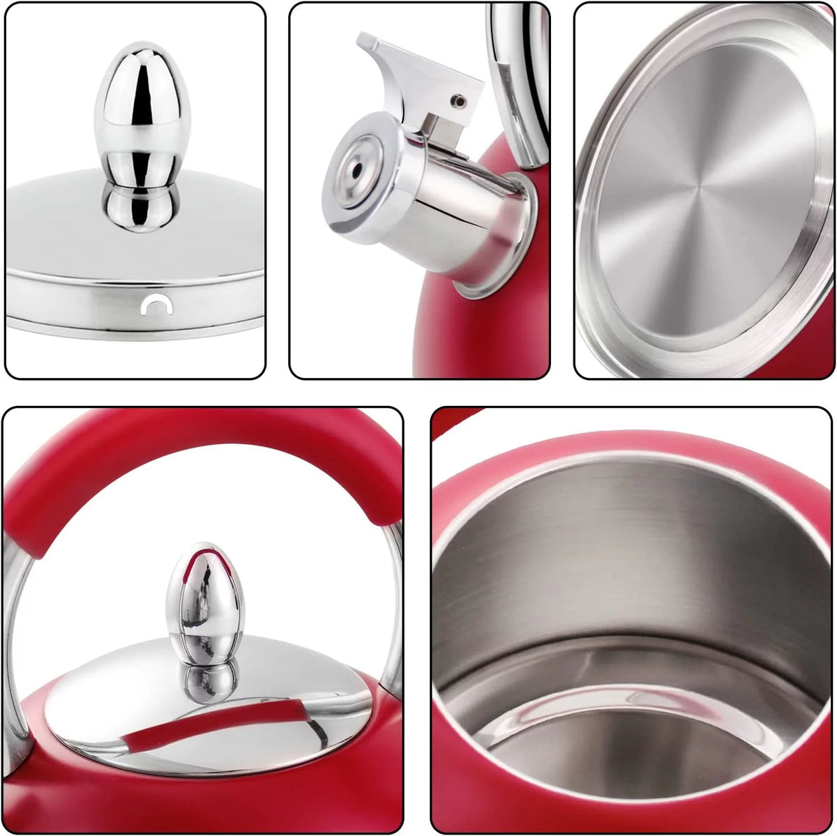 Red Stainless Steel Tea Kettle with Silicone Handle 3.2 Quart B741812
