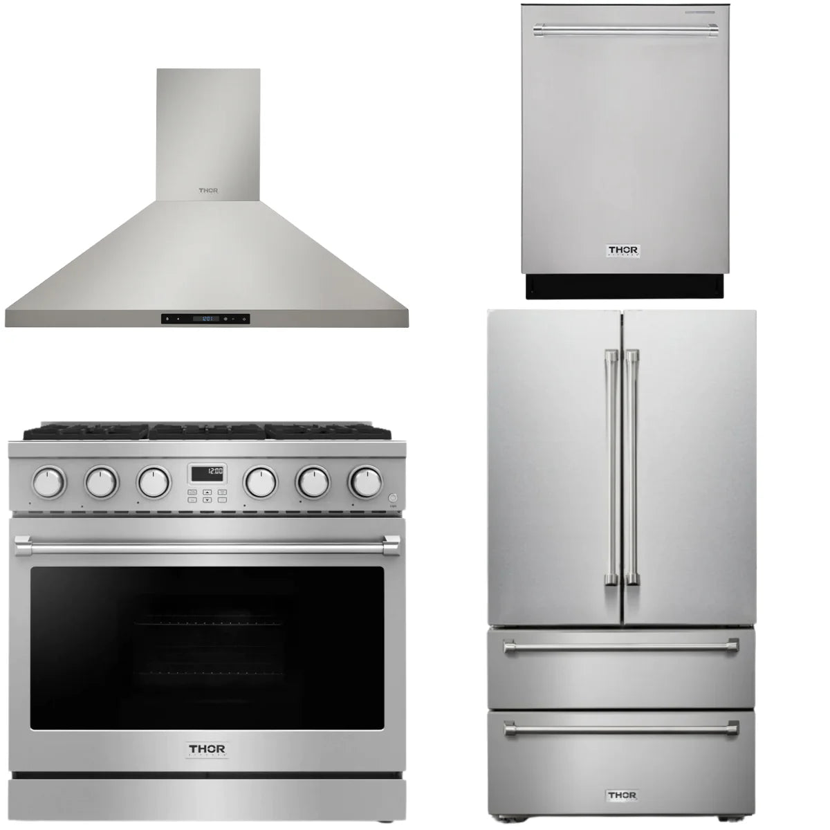 36 Gas Range, Range Hood, Refrigerator and Dishwasher X875834