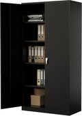 72” Tall Black Steel Storage Cabinet with Locking Door and 4 Adjustable Shelves C8481