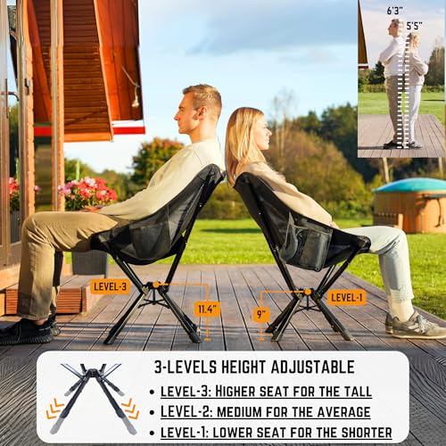 Portable Adjustable Height Folding Camping Chair Black J487185