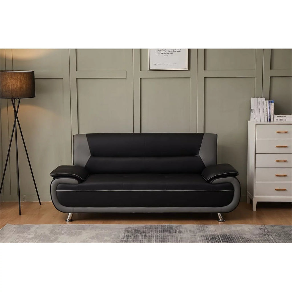 Black Faux Leather Sofa J9137