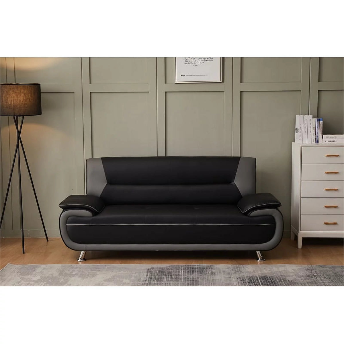 Black Faux Leather Sofa J9137