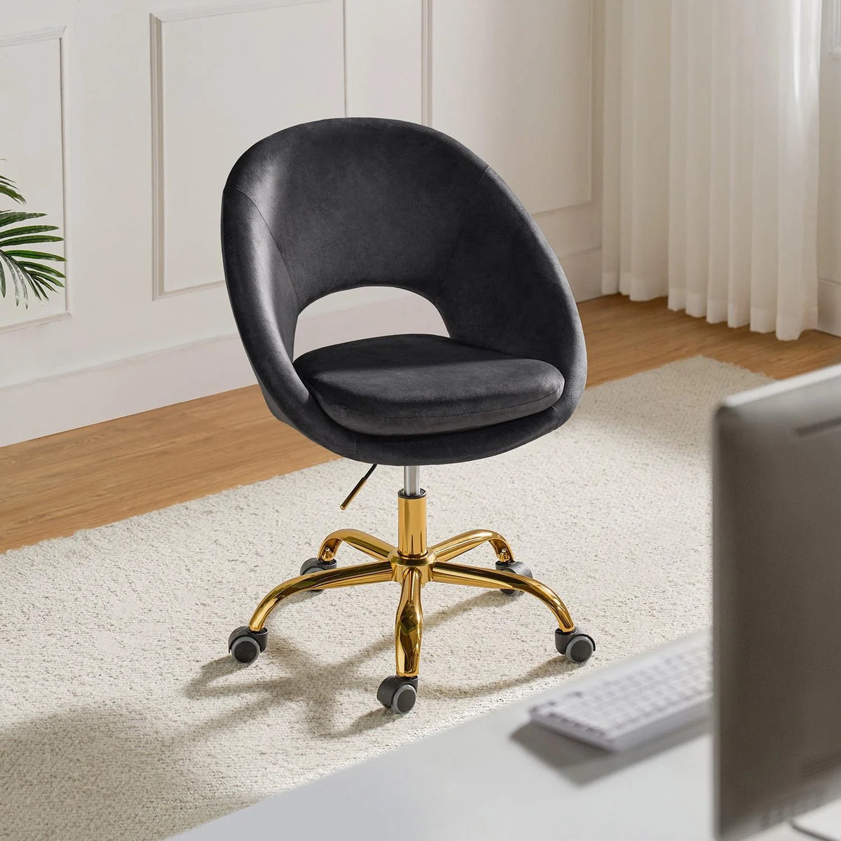 Charcoal Velvet Height Adjustable Swivel Office Chair J844
