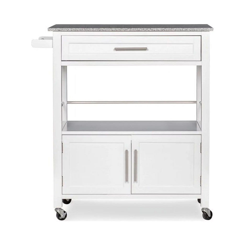 Wood Granite-Top Kitchen Cart in Bright White W852269