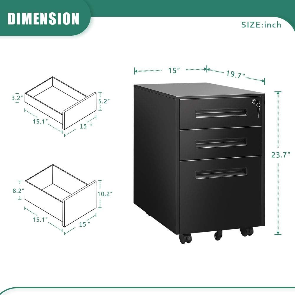 3 Drawer Metal File Cabinet with Lock U19276