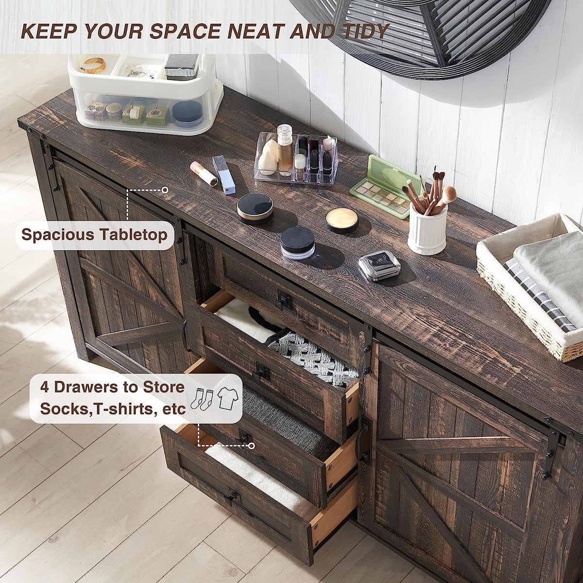 4 Drawer Light Rustic Oak Wood Dresser J5779