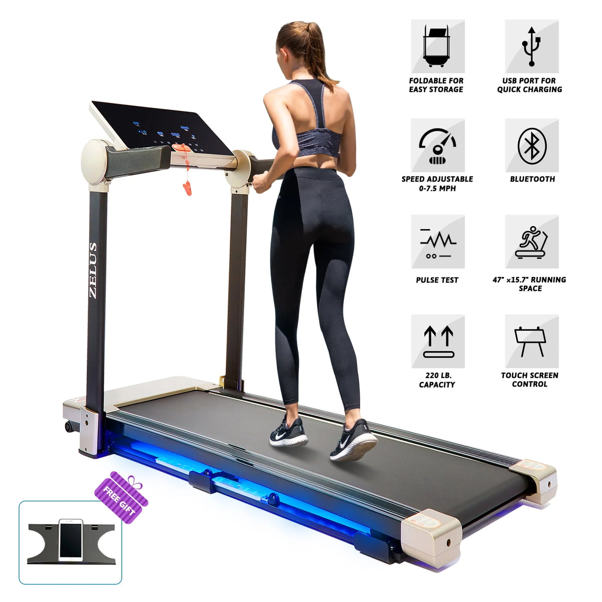 3HP Folding Treadmill with Bluetooth Speaker F720