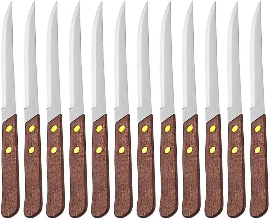 4-1/4-Inch Stainless Steel Serrated-Edge Steak Knives with Wooden Handles N1565