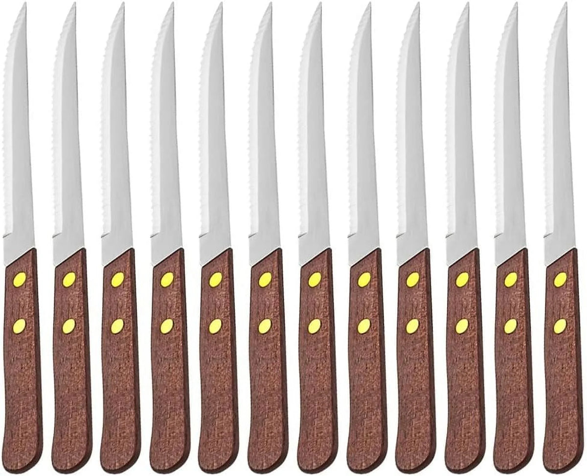 4-1/4-Inch Stainless Steel Serrated-Edge Steak Knives with Wooden Handles N1565