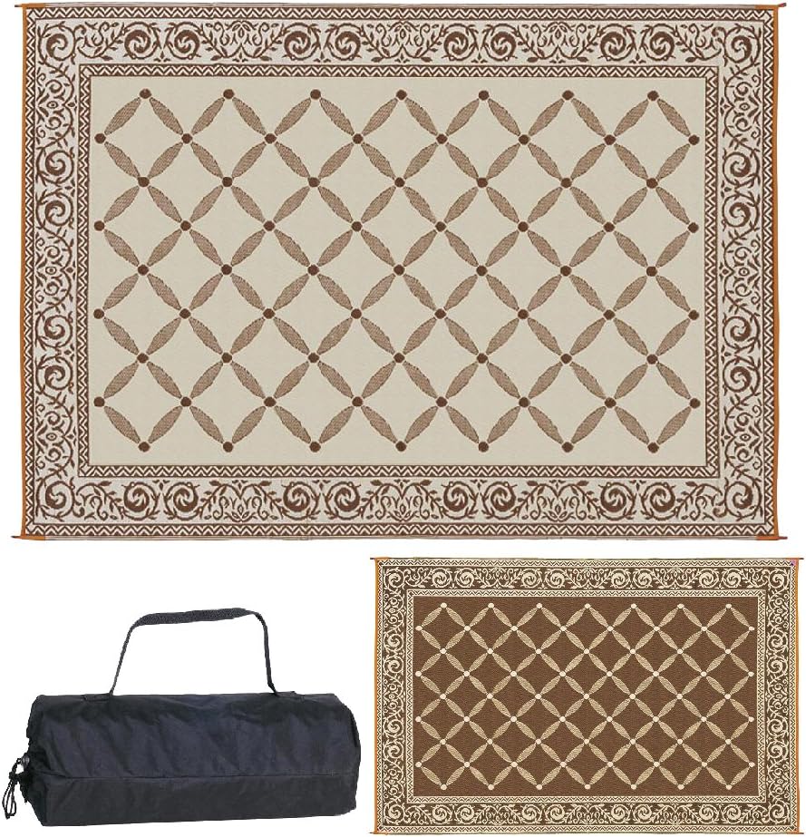 Brown Beige Reversible Outdoor Mat E208247