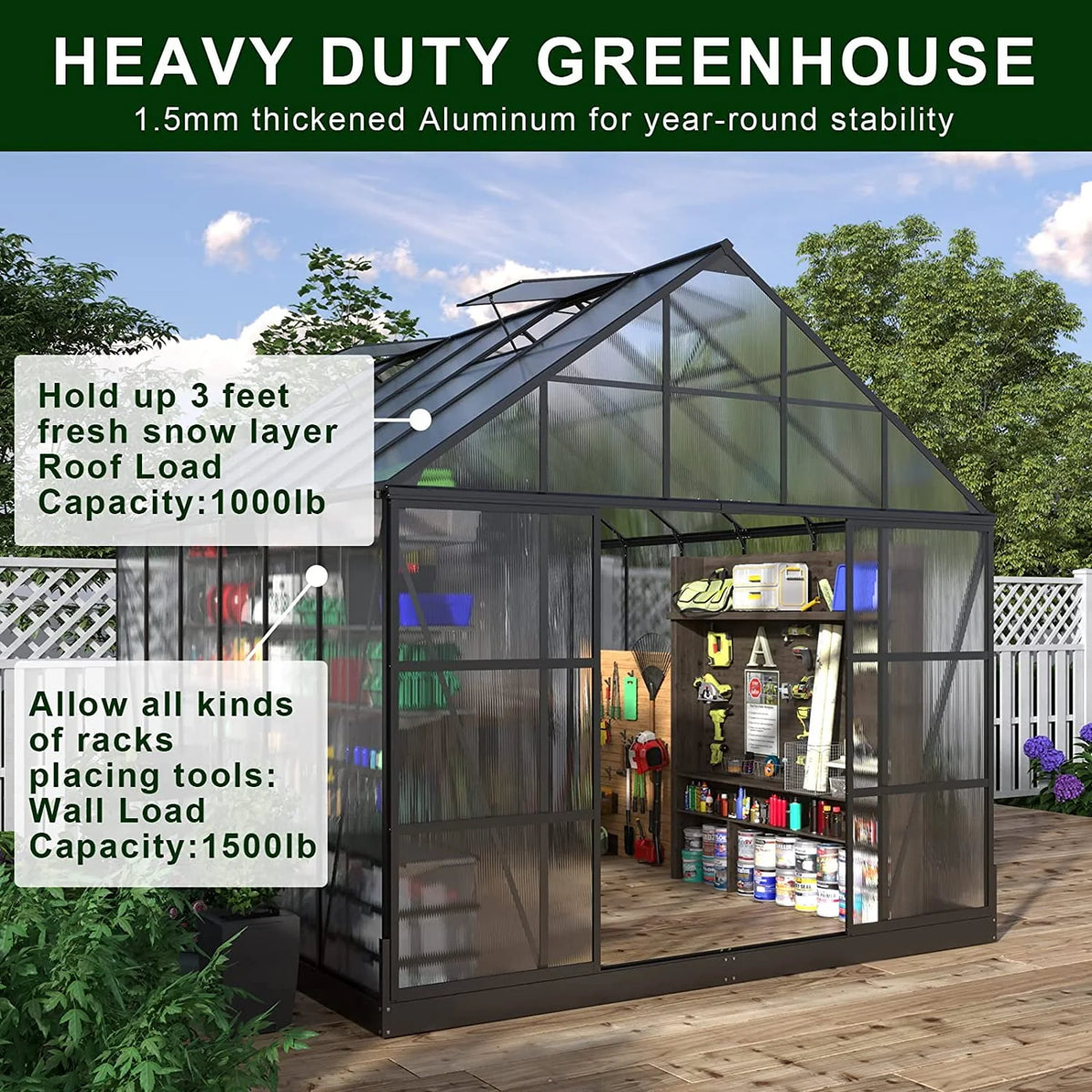 6x12 FT Polycarbonate Greenhouse with Lockable Hinged Door H676714