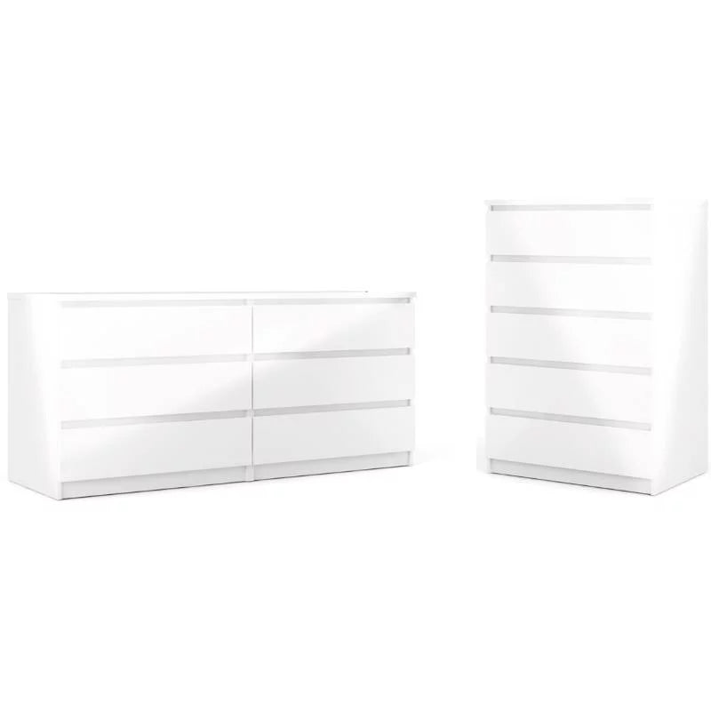2 Piece 5 Drawer Chest and 6 Drawer Double Dresser W8761