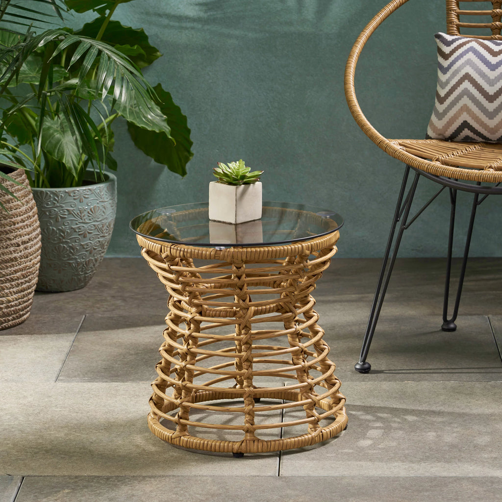 Outdoor Wicker Side Table Light Brown L409