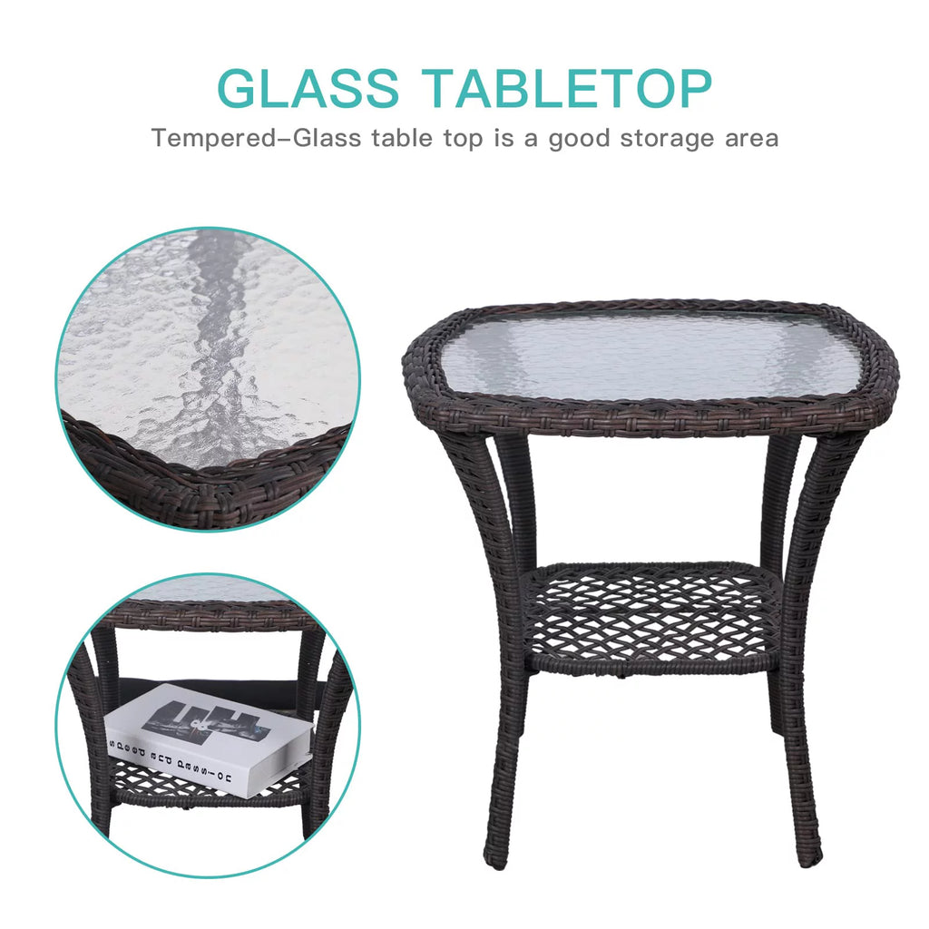 3-Piece Wicker Bistro Set Swivel Rocking Chairs Glass-Top Coffee Table S773137