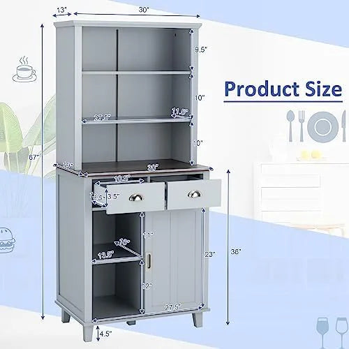 67" Freestanding Brown Cabinet with Drawers Shelves O1204