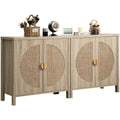 Oak Rattan Sideboard Storage Cabinet Set of 2 Z53374