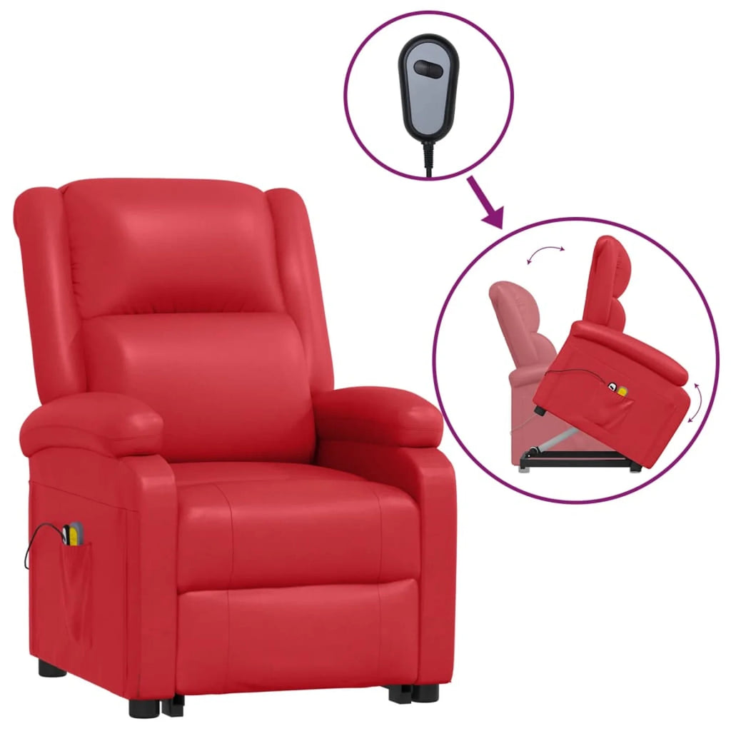 Red Faux Leather Power Lift Massage Recliner C506