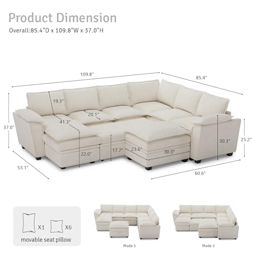 Oversized Modular Sectional Sleeper Sofa with Pull Out Bed and Storage Ottomans Chenille Black K741