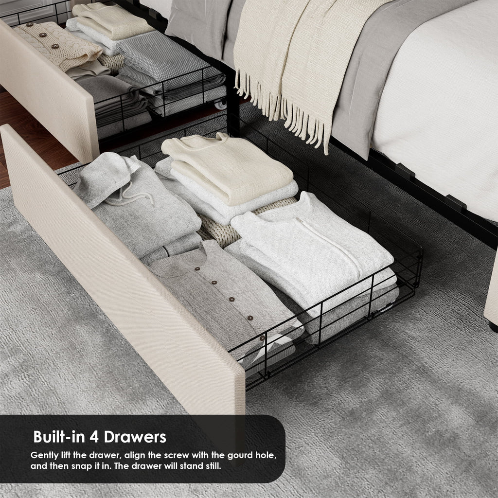 White Queen Bed Frame with Drawer J711544