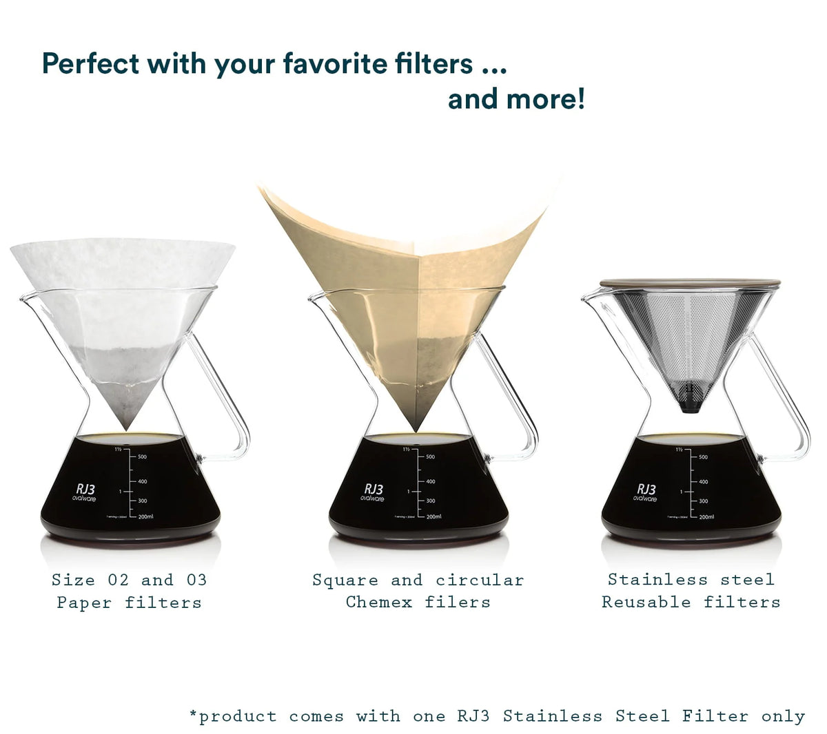 Pour-over Coffee Maker 17oz Stainless-Steel Filter Measuring Cup & Carafe N729