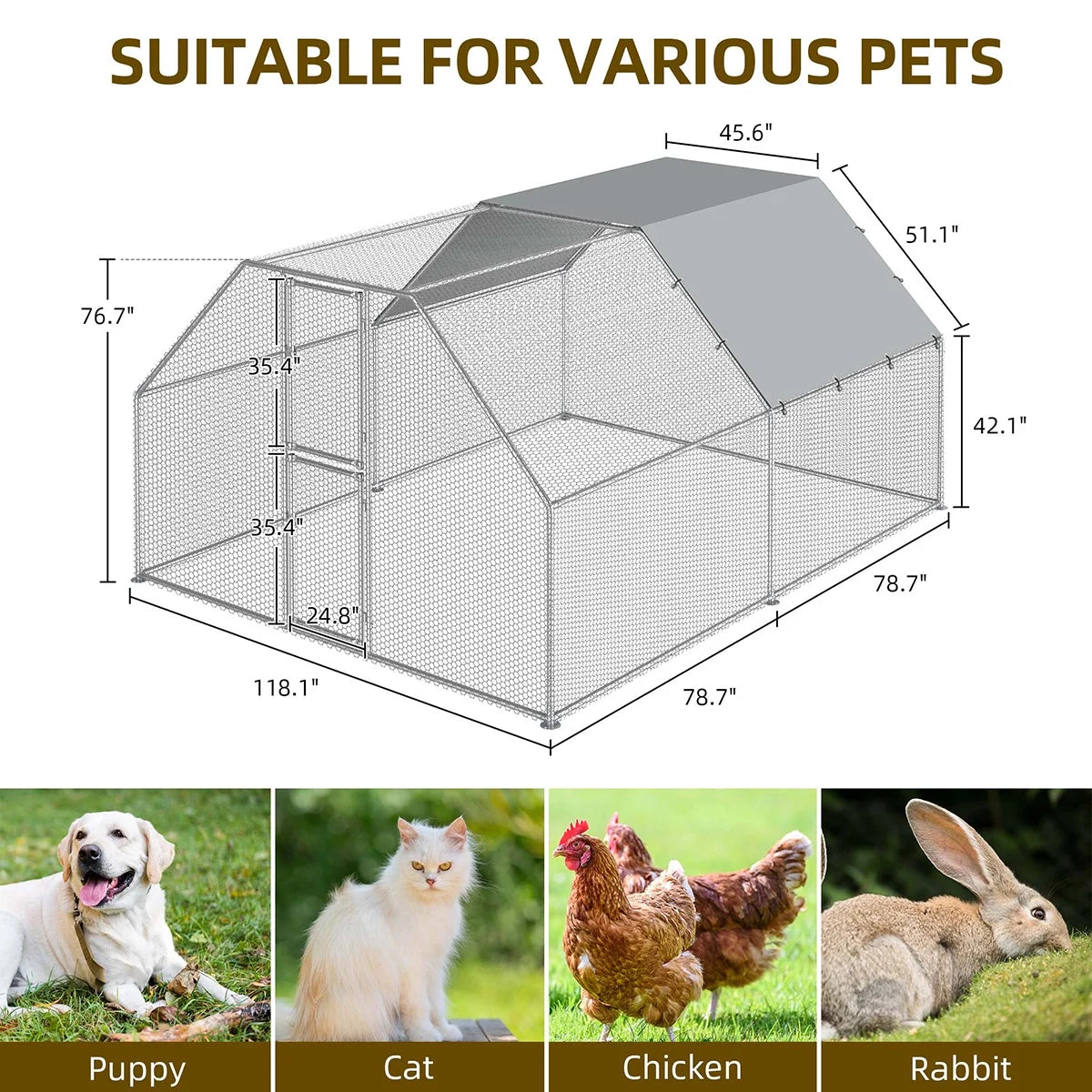 13.1 x 9.8 x 6.4 ft Metal Chicken Coop with Waterproof Cover U713997