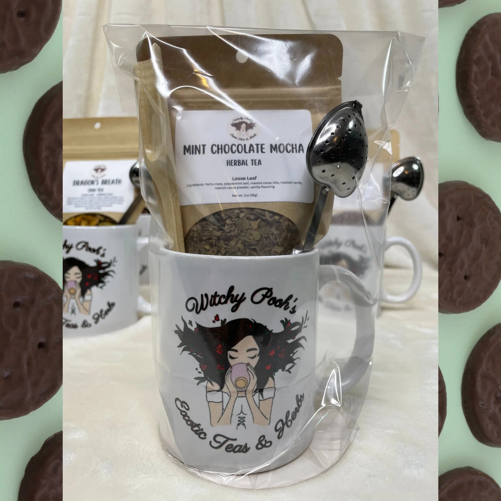 Mint Chocolate Mocha Herbal Tea Gift Mug Set with Heart Infuser C922