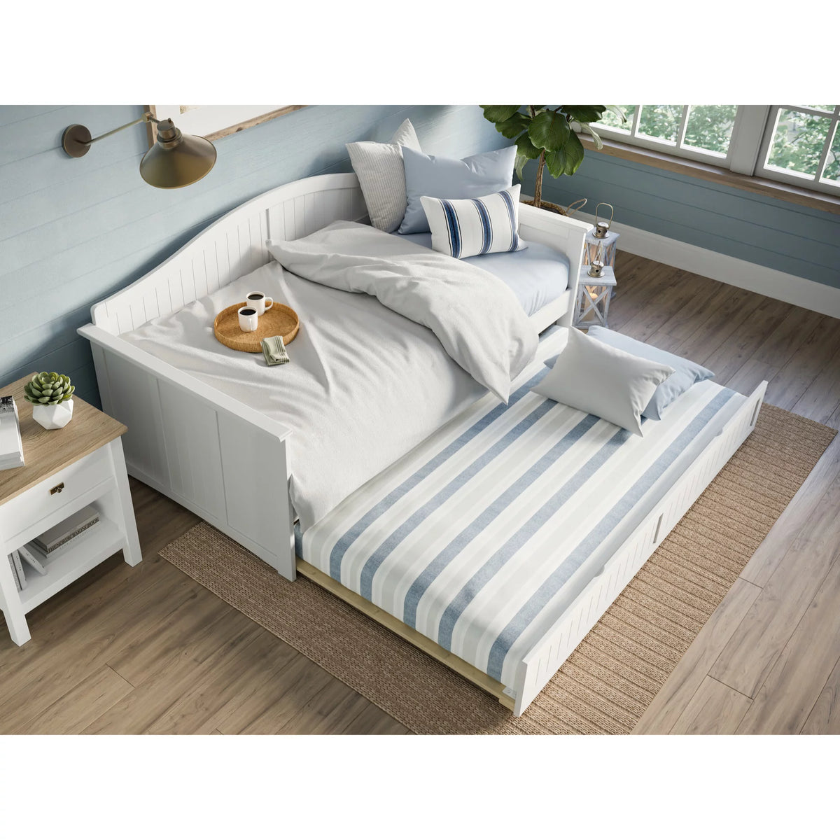 Twin Wood Daybed with Trundle in White P867114