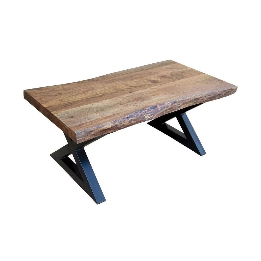 Black and Brown Wooden Coffee Table with Metal Frame Legs E705671