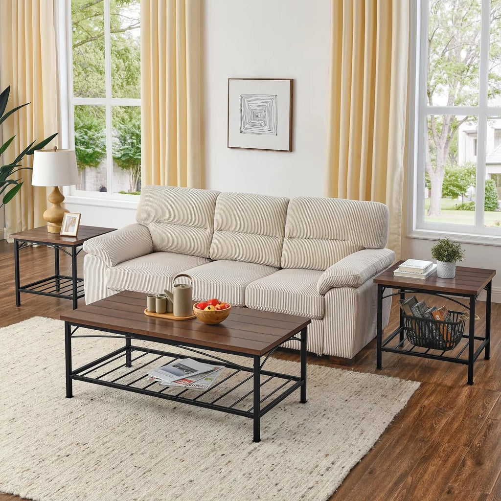 Brown 3 Piece Coffee Table and 2 End Side Tables I948577