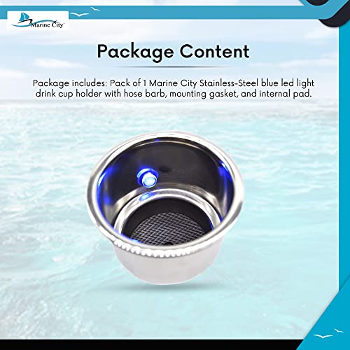 Blue LED Light Cup Holder with Drain Stainless Steel Pack of 1 T58666