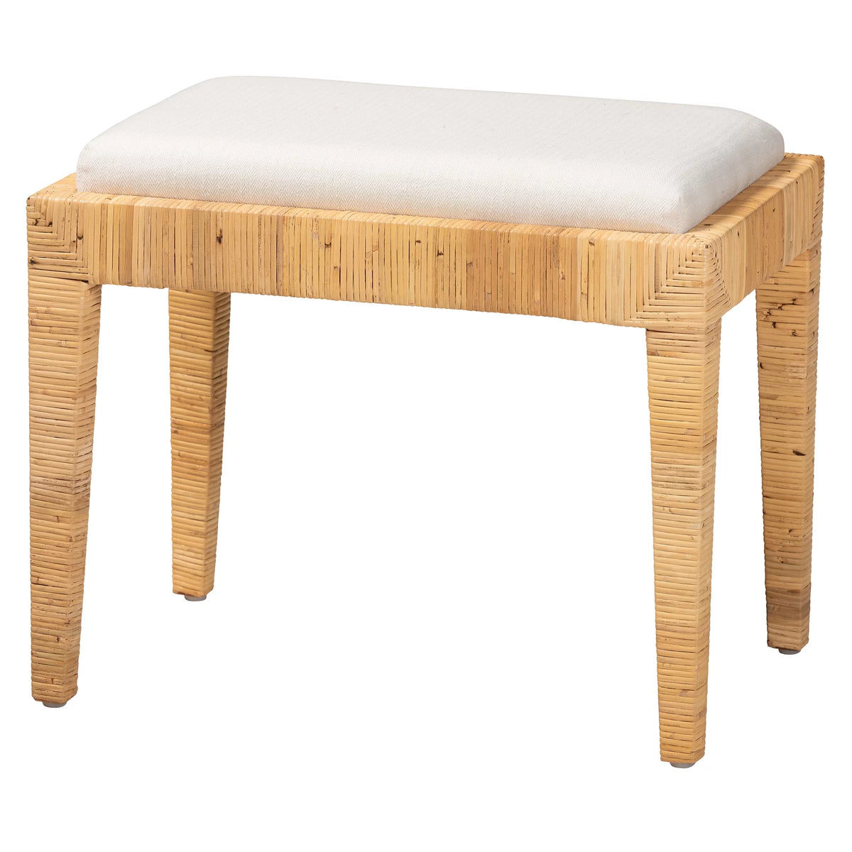 Natural Brown Rattan and Mahogany Wood Ottoman H786222