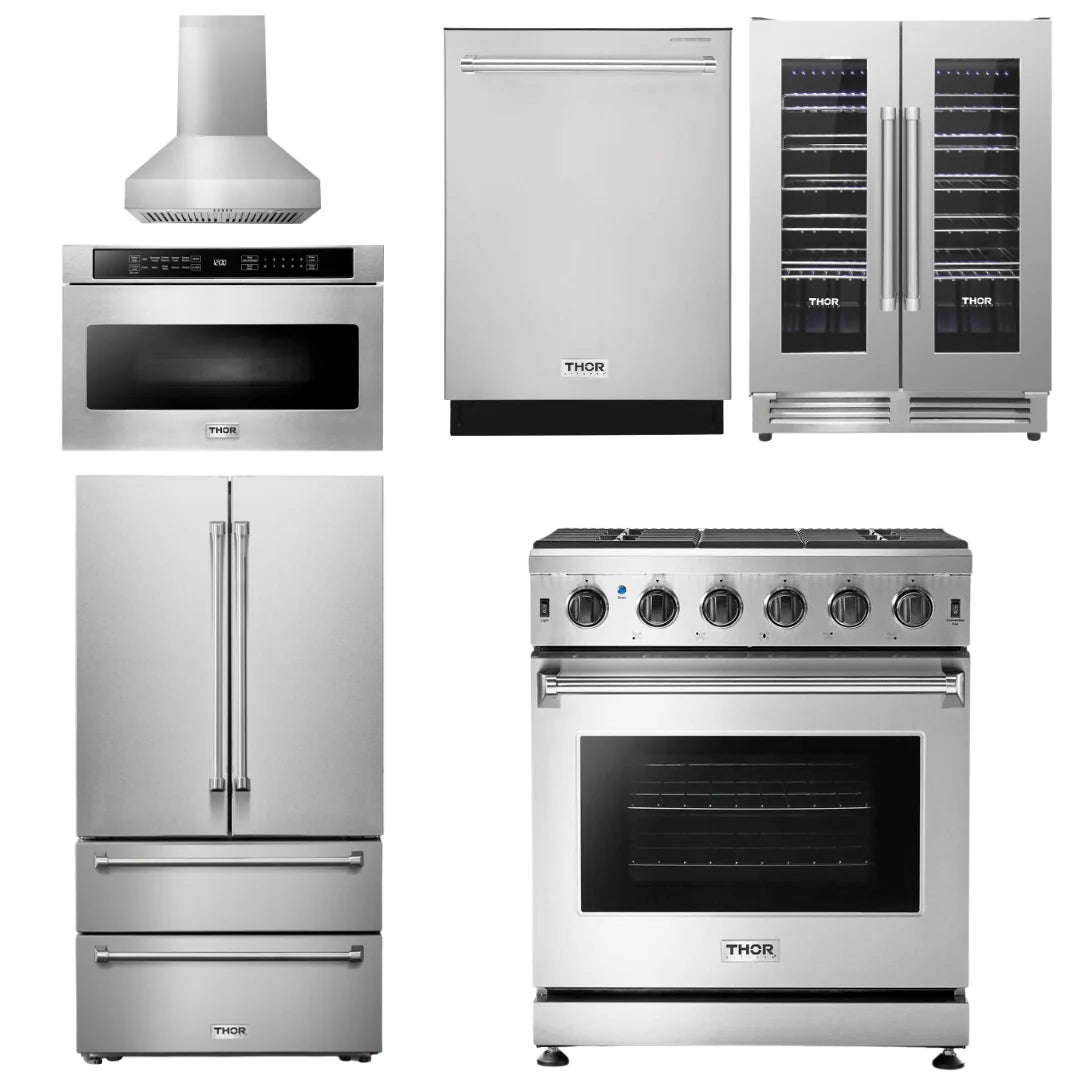 30 Propane Gas Range, Range Hood, Microwave, Refrigerator, Dishwasher, Wine Cooler N60347