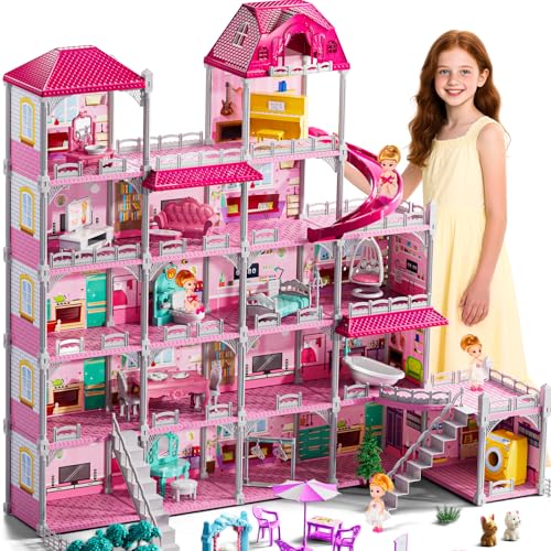 Indoor Playset with 4 Storeys 11 Rooms 2 Dolls M865336