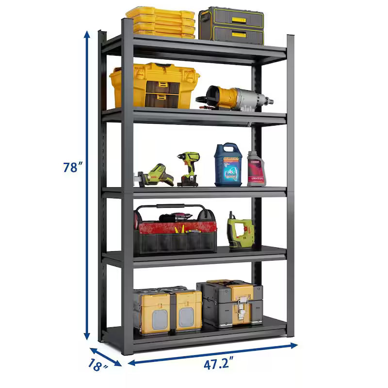 Black 5-Tier Heavy Duty Metal Storage Shelving Unit T38958