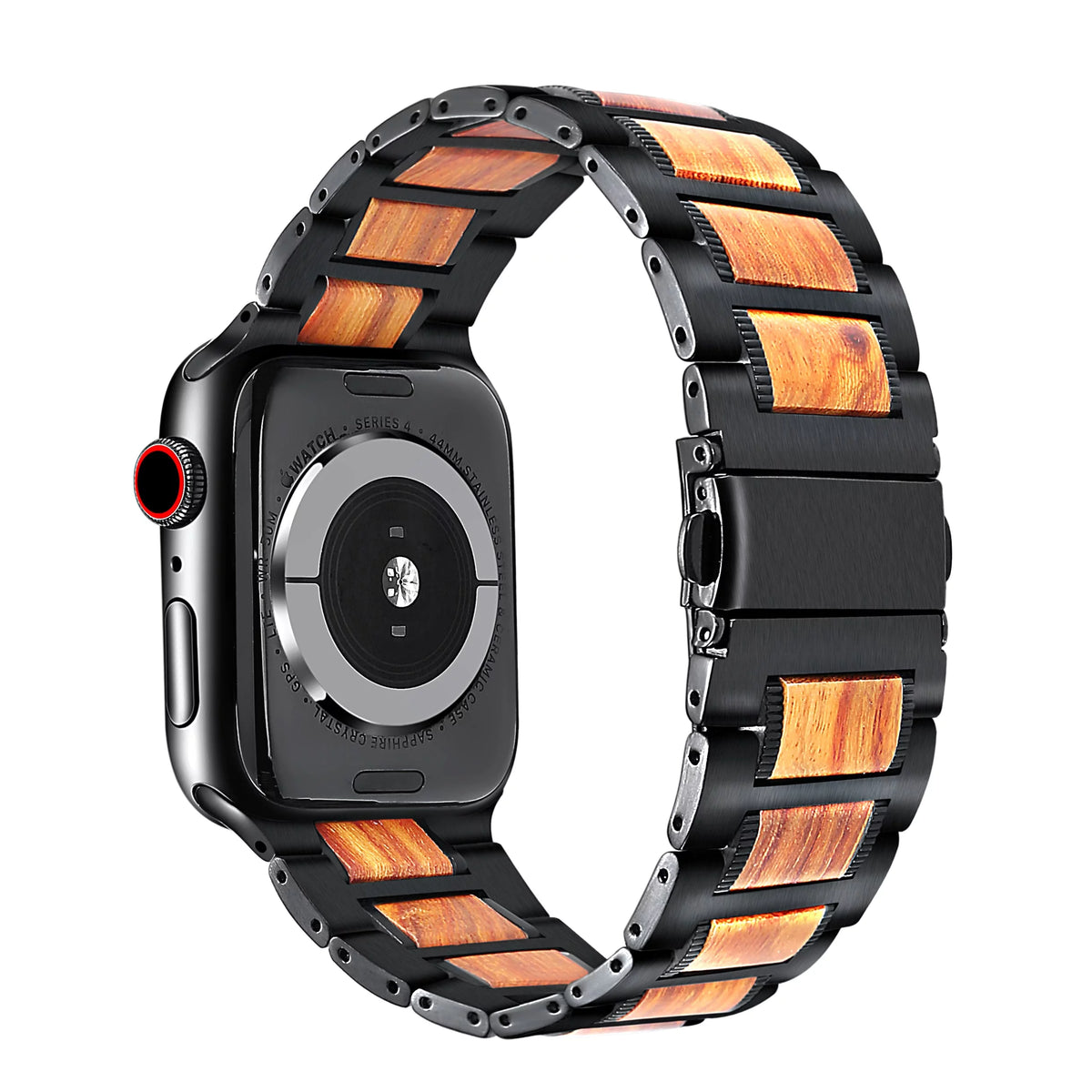 Black Stainless Steel & Wood Watch Band 42mm/44mm/45mm/49mm O788