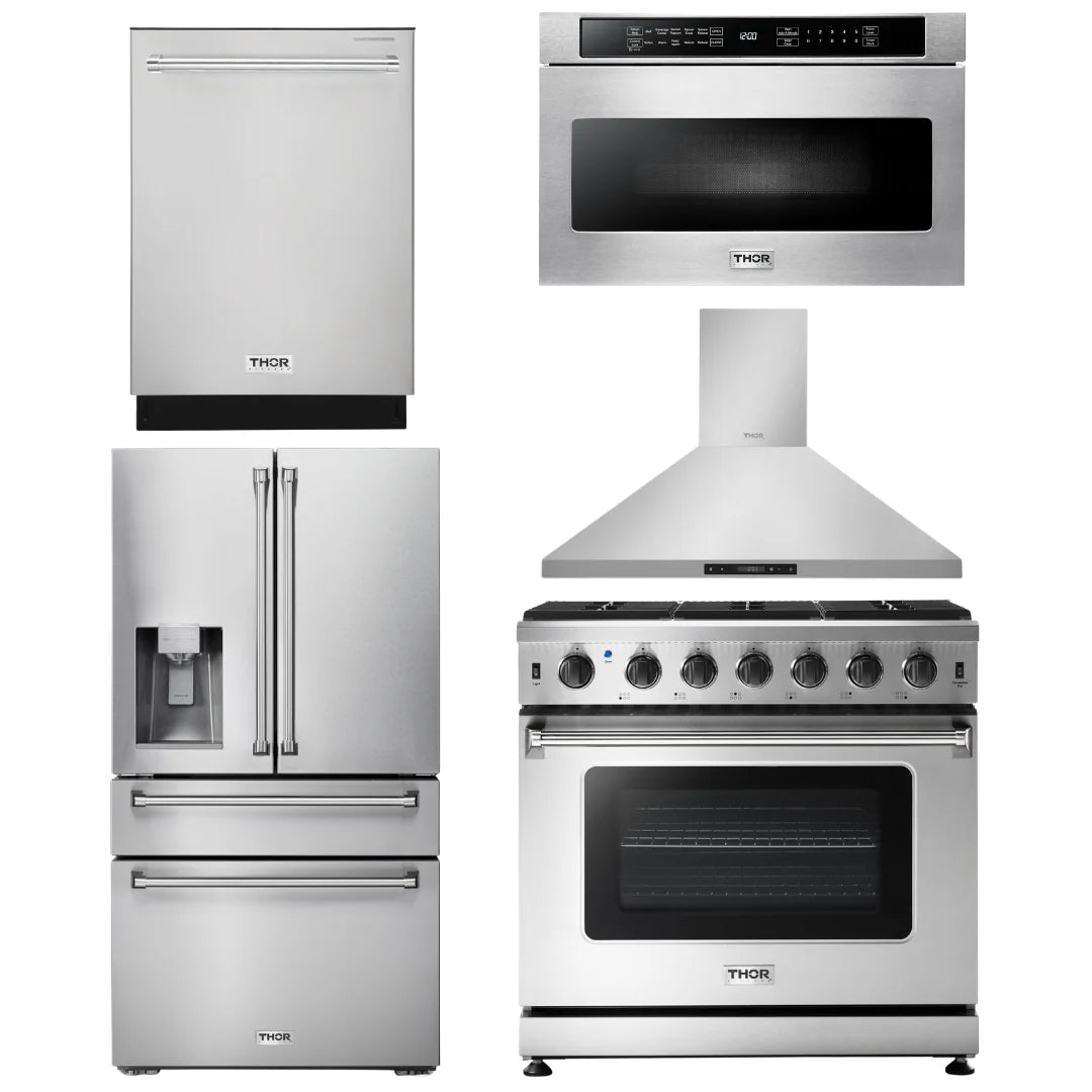 36 Propane Gas Range, Range Hood, Microwave, Refrigerator, Dishwasher T192