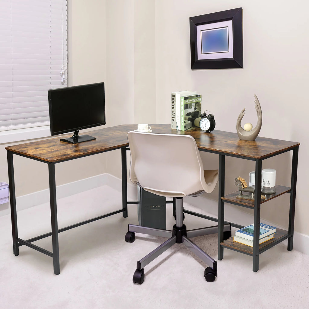 L Shaped Corner Computer Desk 54.3 inch with Storage Shelf W515411