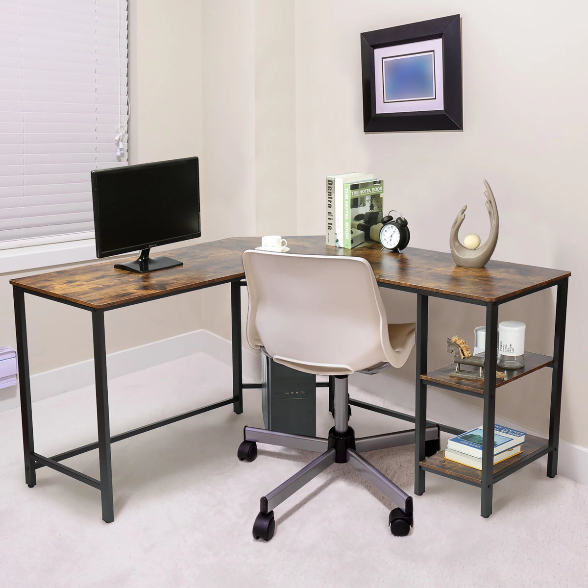 L Shaped Corner Computer Desk 54.3 inch with Storage Shelf W515411