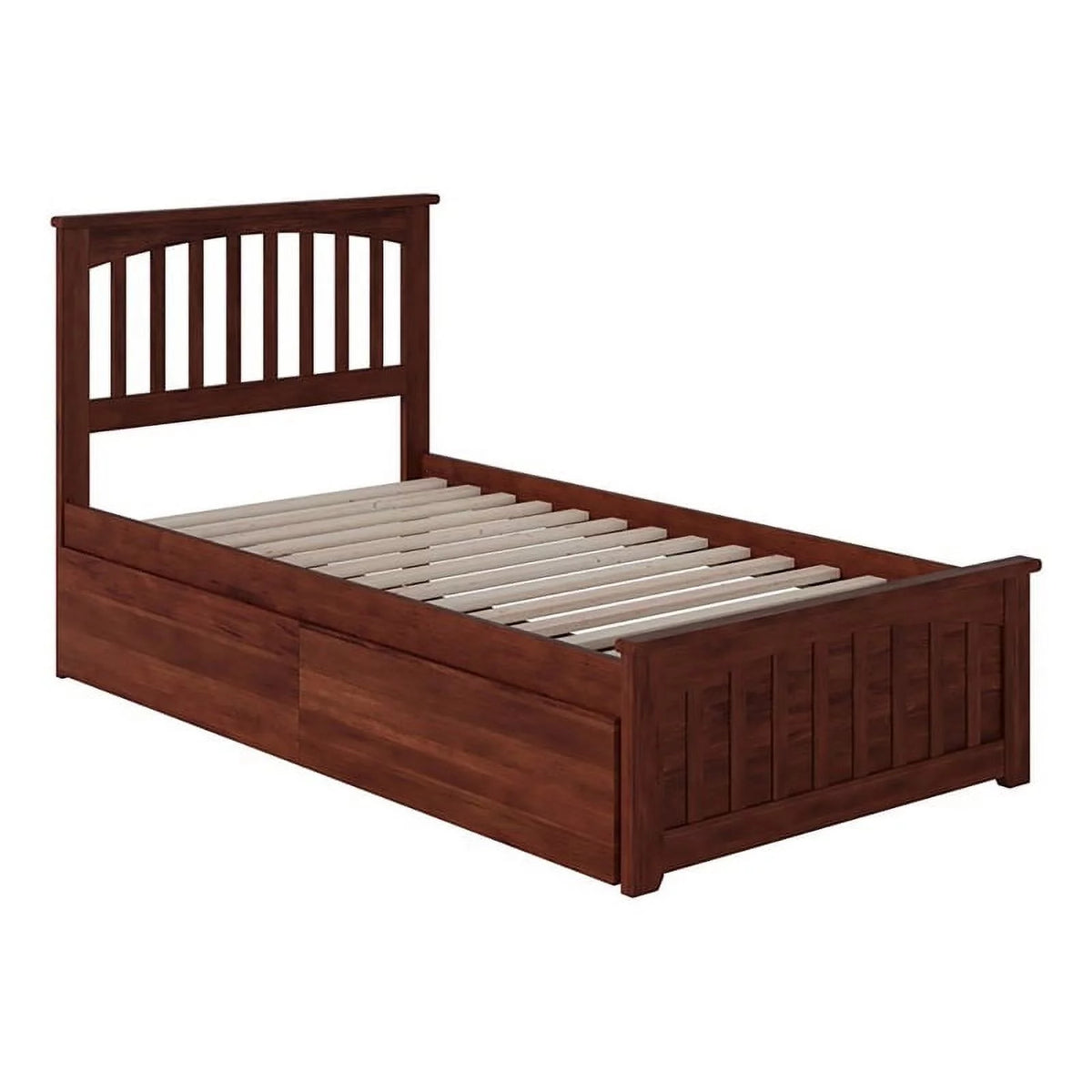 Twin-XL Walnut Hardwood Storage Platform Bed M26534