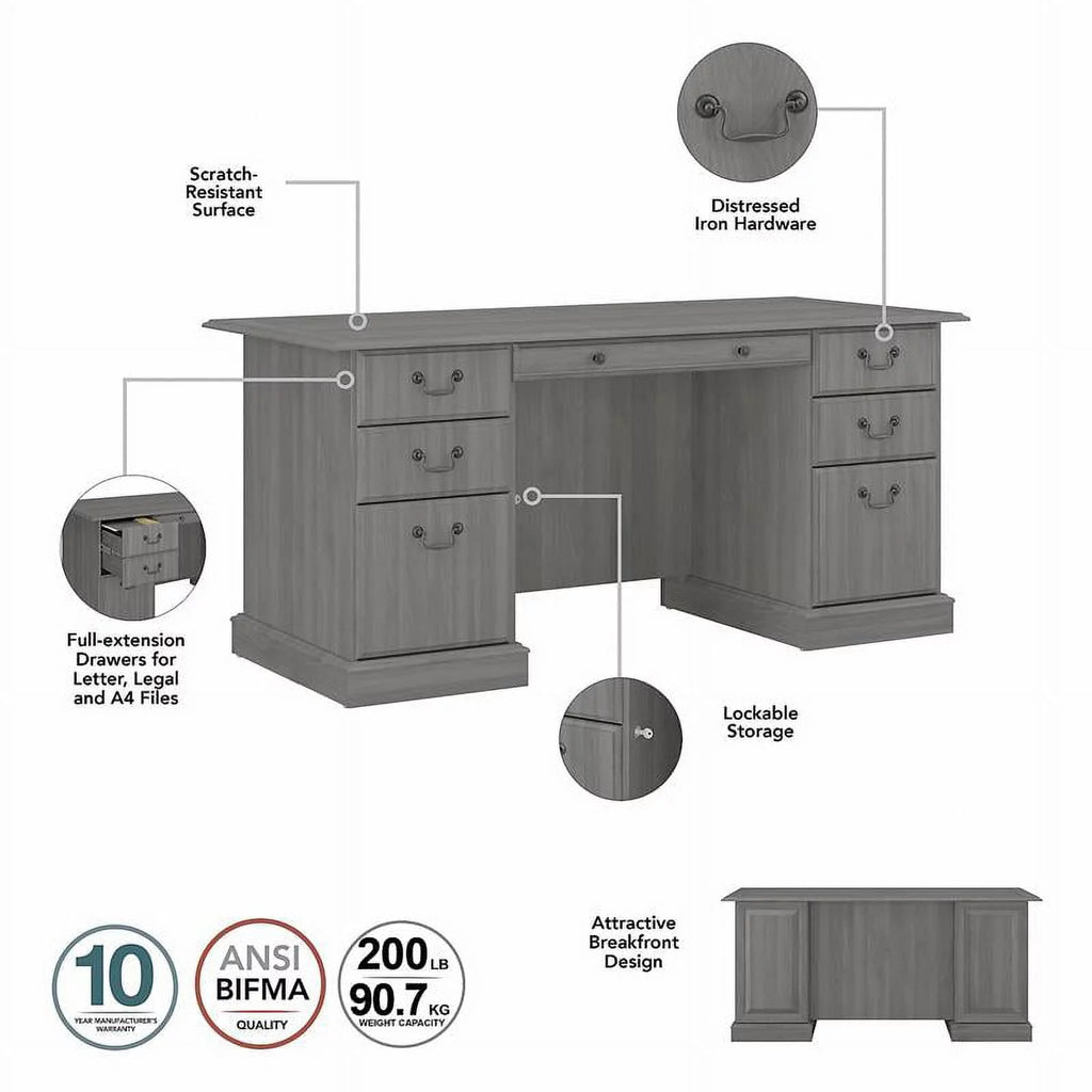 Gray Wood Executive Desk with Drawers U199286