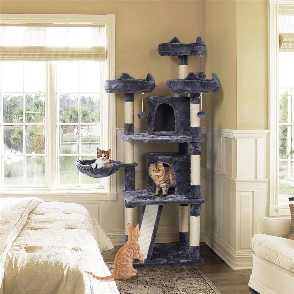 Large Dark Gray Cat Tree with Scratching Board D320